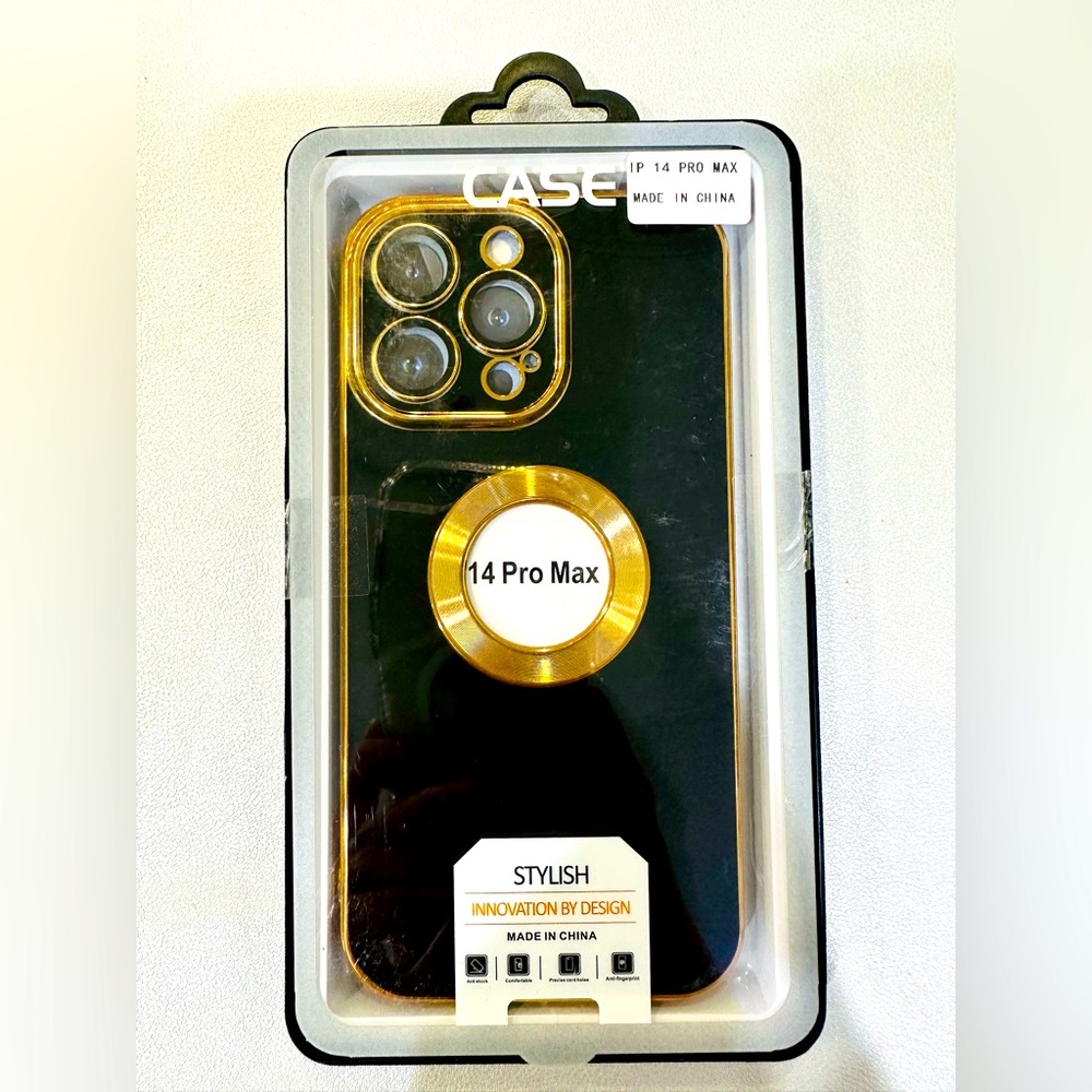 Beautiful iPhone 14 Pro Max Case Gold Accent + Glass Screen Protector,Ship Fast